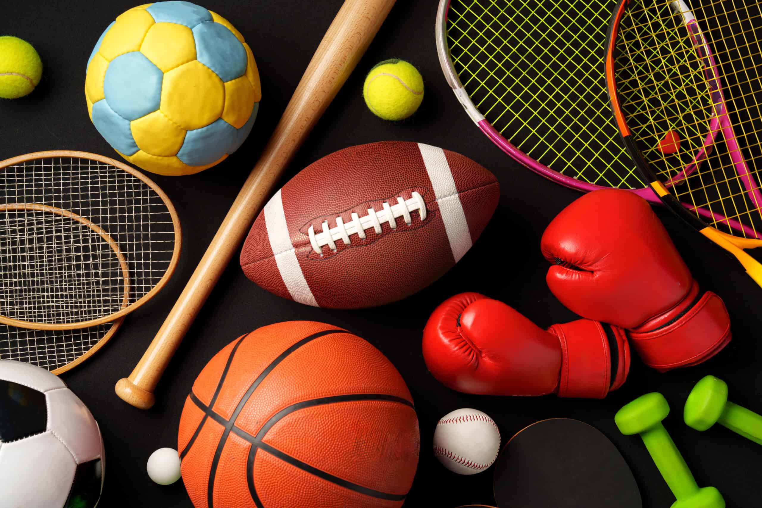 various sports equipment on black background studi 2025 02 24 17 12 46 utc scaled